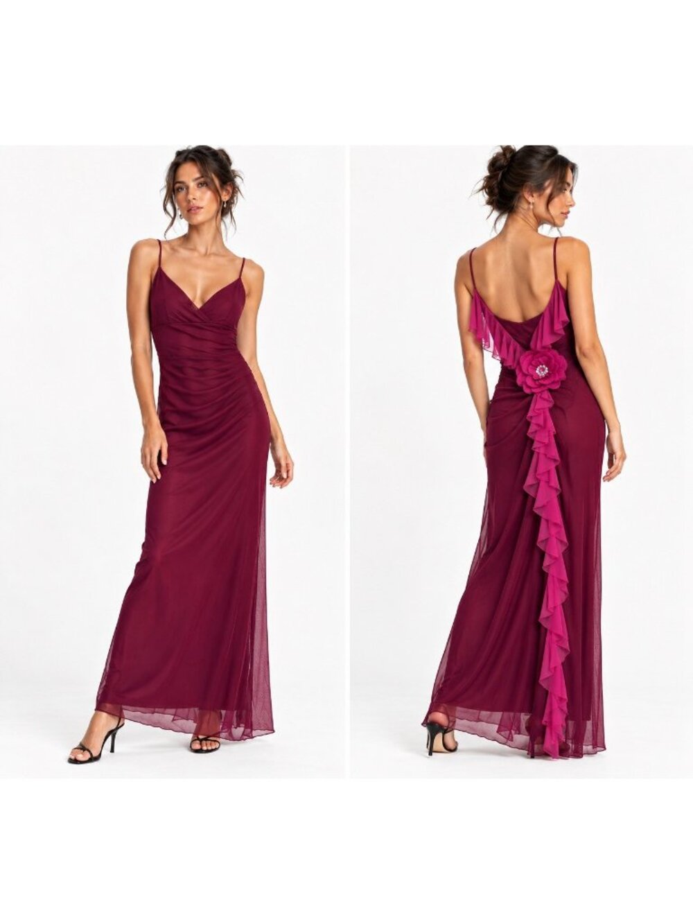 vintage 90s CITY TRIANGLES maxi dress XXS ruffle spaghetti strap retro cocktail